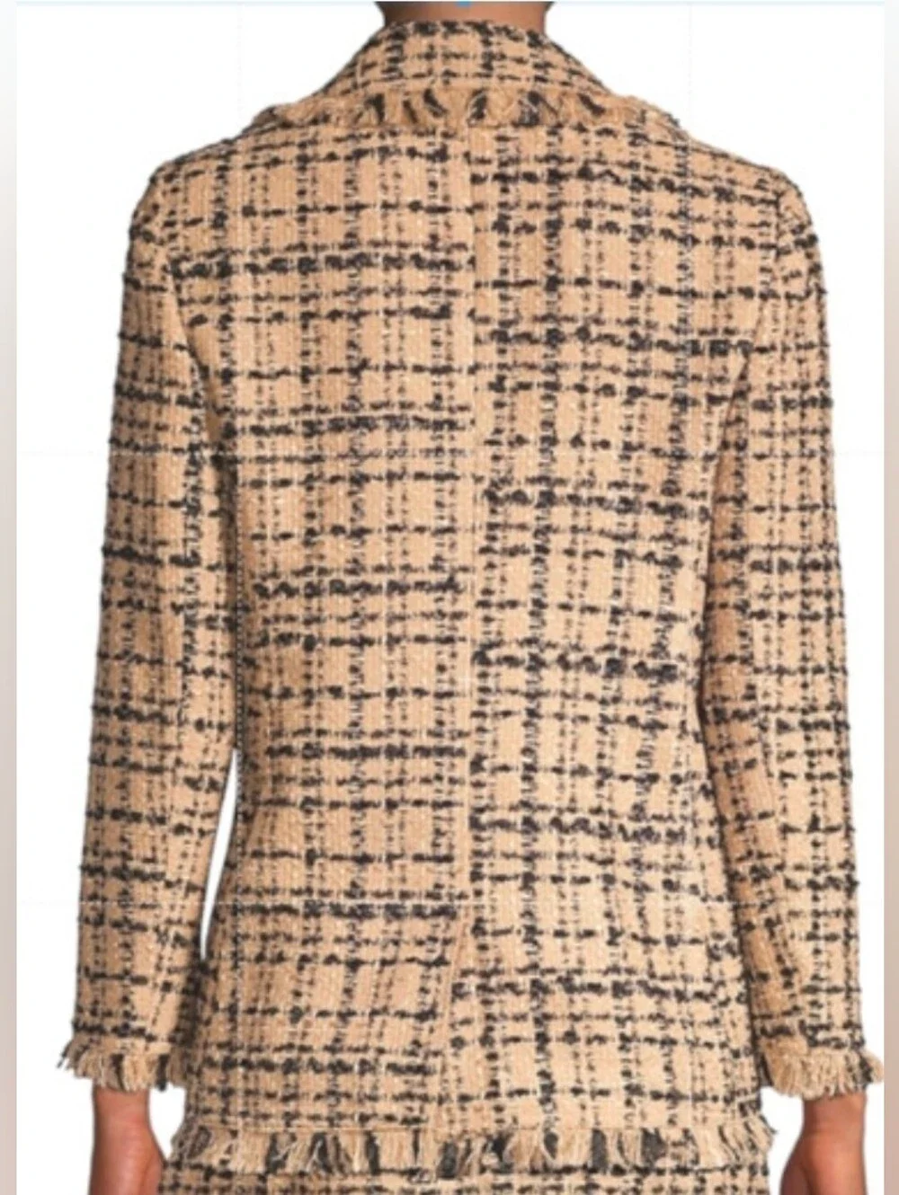 New! Kate Spade Beige and Navy Frayed Plaid Tweed Blazer